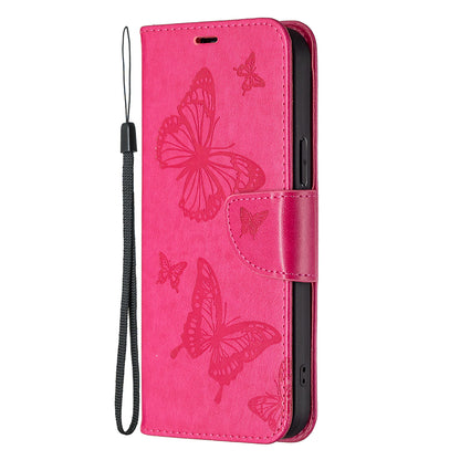 Magnetic PU Leather Wallet Stand Imprint Butterfly Flip Folio Protective Cover with Strap for iPhone 13 Pro 6.1 inch