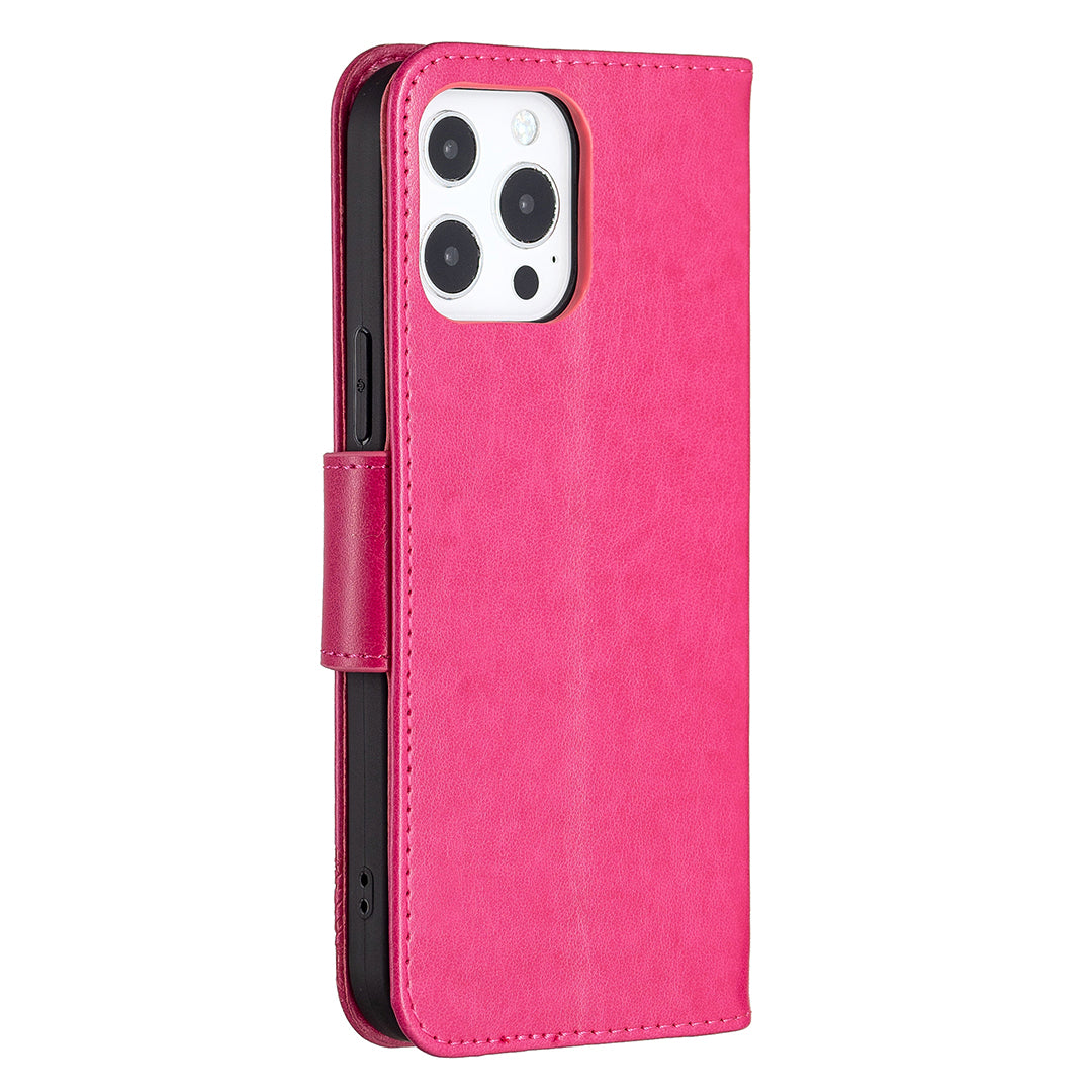 Magnetic PU Leather Wallet Stand Imprint Butterfly Flip Folio Protective Cover with Strap for iPhone 13 Pro 6.1 inch