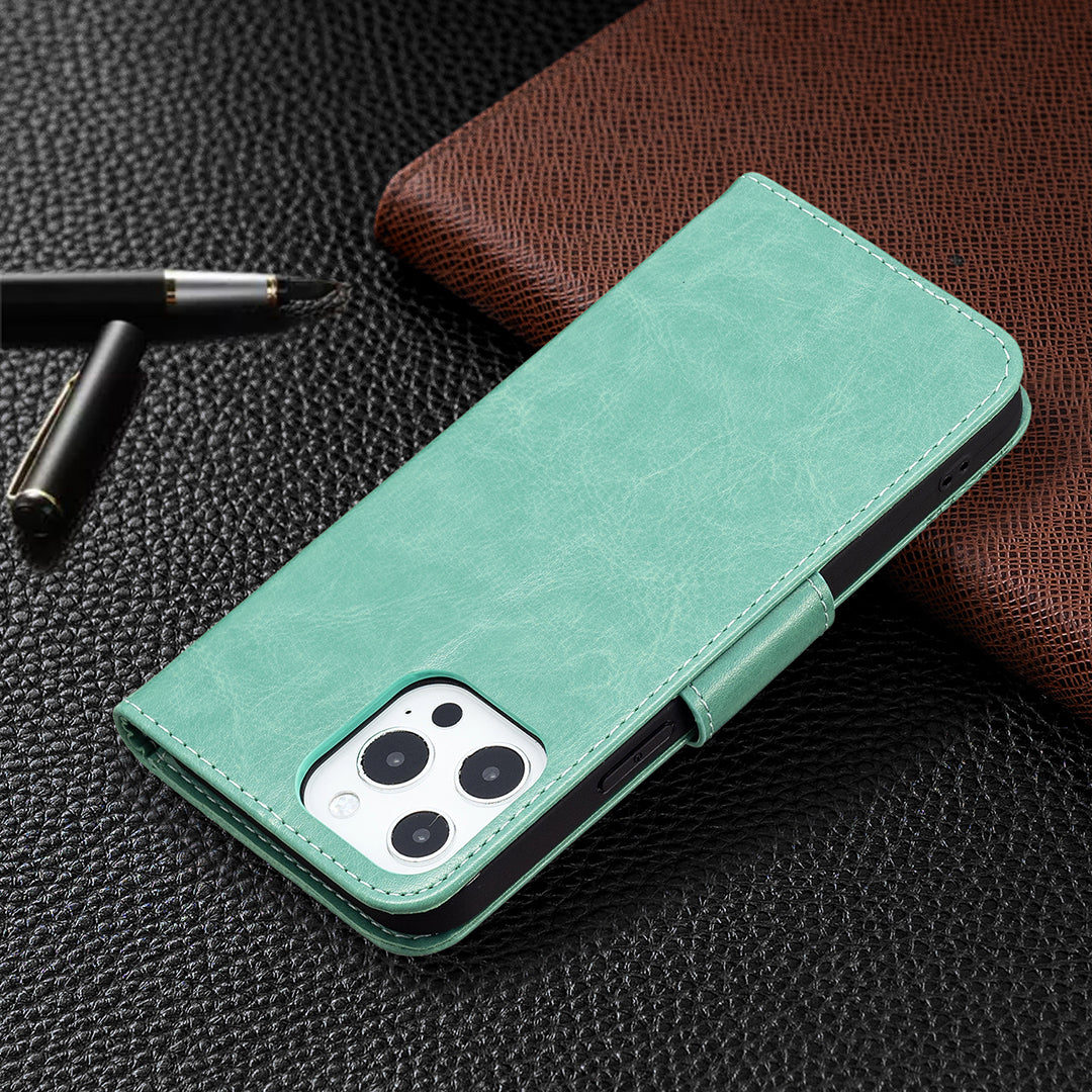 Magnetic PU Leather Wallet Stand Imprint Butterfly Flip Folio Protective Cover with Strap for iPhone 13 Pro 6.1 inch