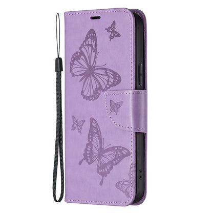 Magnetic PU Leather Wallet Stand Imprint Butterfly Flip Folio Protective Cover with Strap for iPhone 13 Pro 6.1 inch