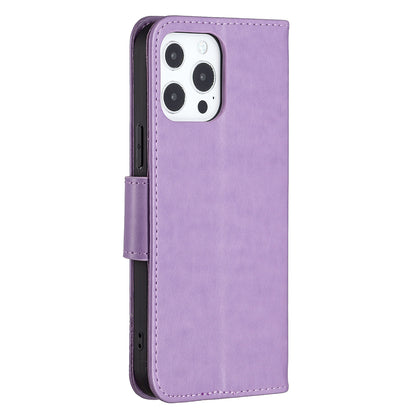 Magnetic PU Leather Wallet Stand Imprint Butterfly Flip Folio Protective Cover with Strap for iPhone 13 Pro 6.1 inch
