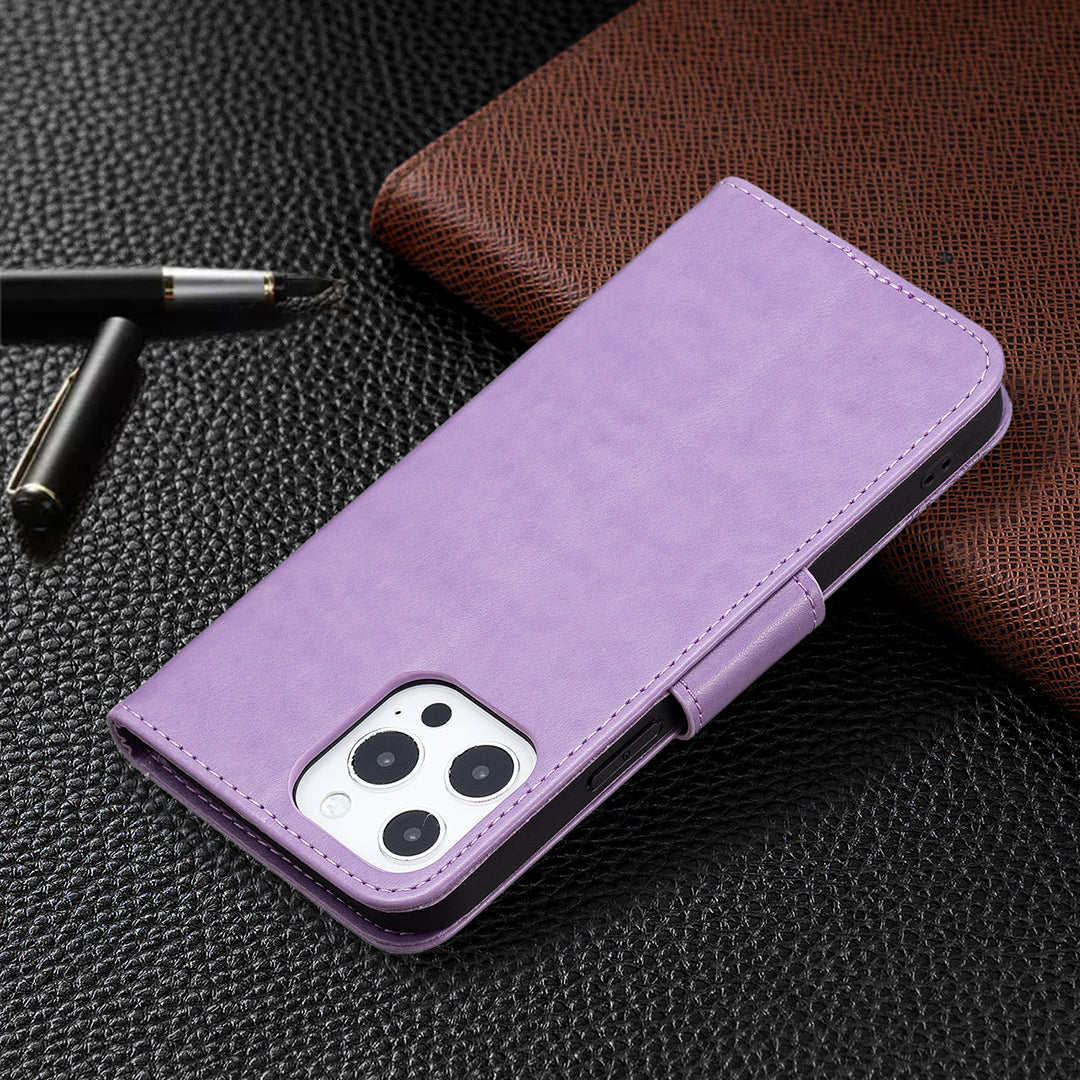 Magnetic PU Leather Wallet Stand Imprint Butterfly Flip Folio Protective Cover with Strap for iPhone 13 Pro 6.1 inch