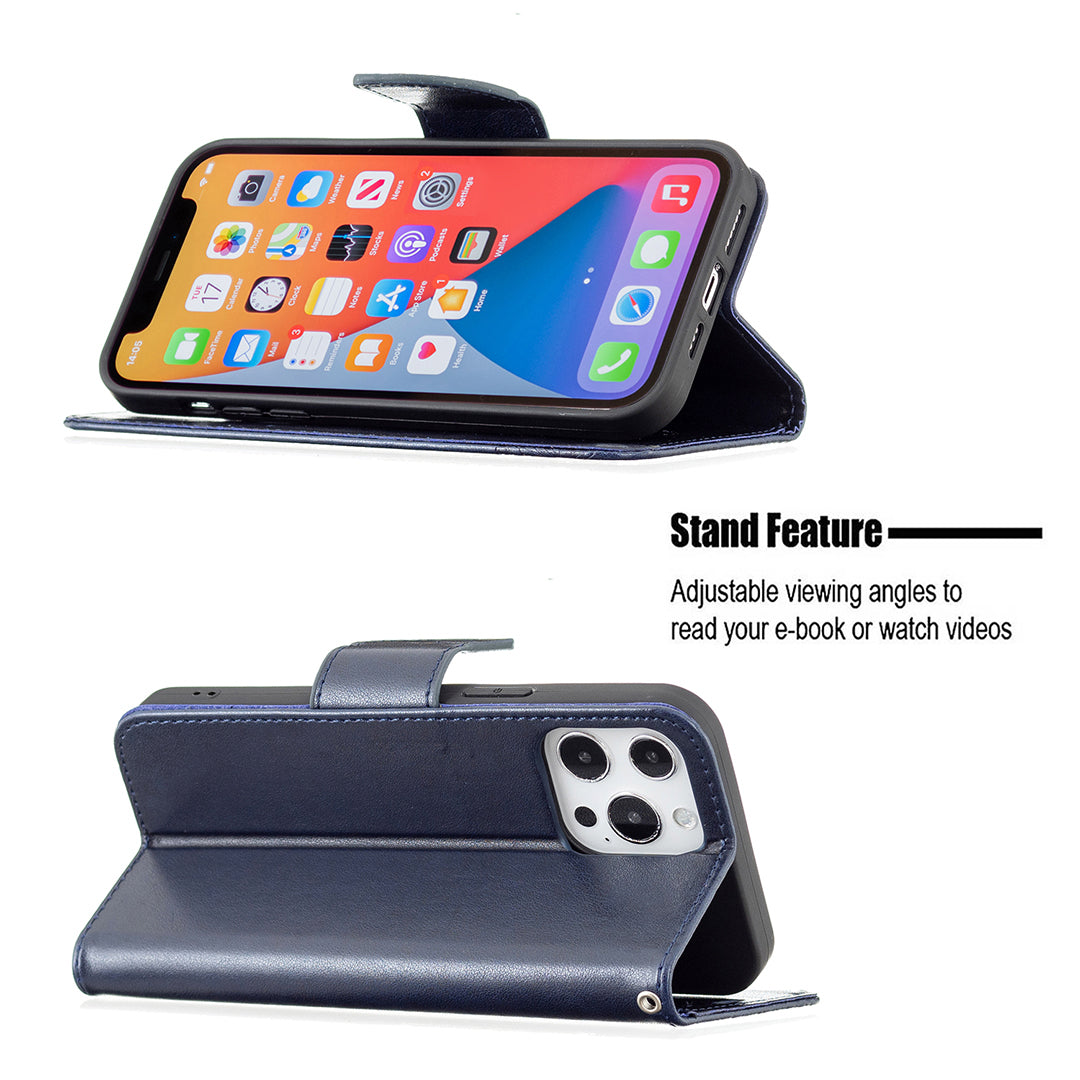 Magnetic PU Leather Wallet Stand Imprint Butterfly Flip Folio Protective Cover with Strap for iPhone 13 Pro 6.1 inch