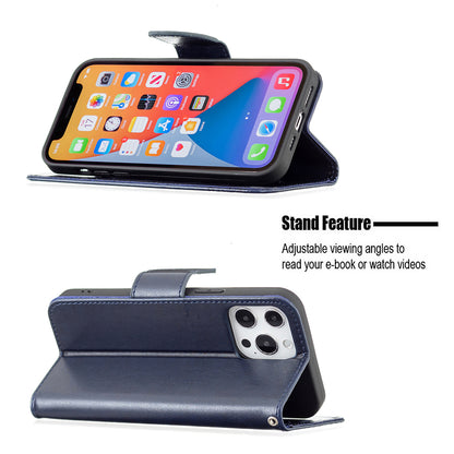 Magnetic PU Leather Wallet Stand Imprint Butterfly Flip Folio Protective Cover with Strap for iPhone 13 Pro 6.1 inch
