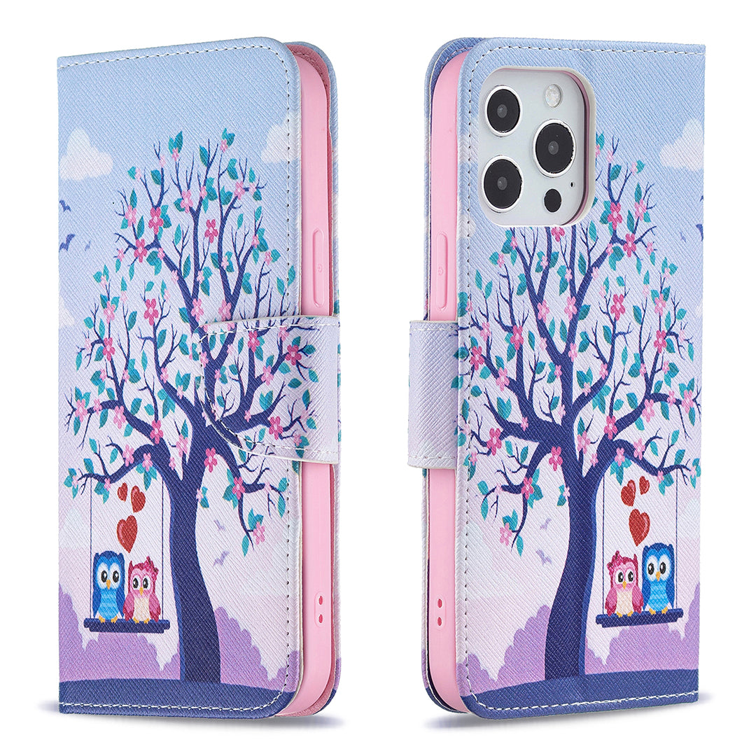 PU Leather Wallet Pattern Printing Stand Feature Magnetic Flip Cover for iPhone 13 Pro 6.1 inch