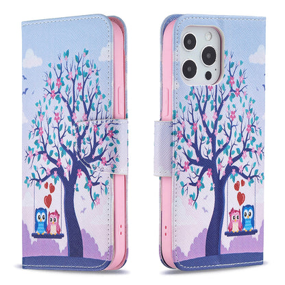PU Leather Wallet Pattern Printing Stand Feature Magnetic Flip Cover for iPhone 13 Pro 6.1 inch