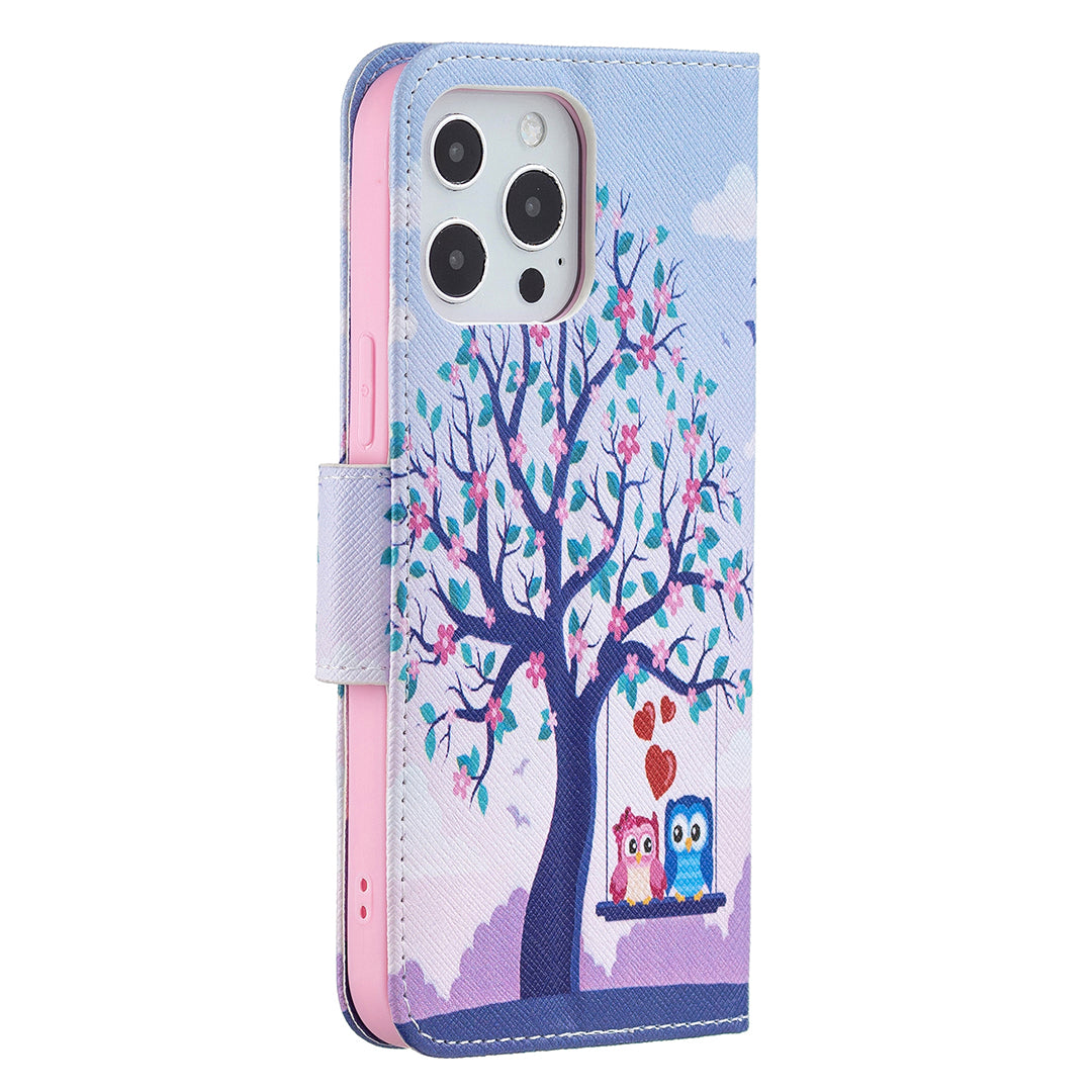 PU Leather Wallet Pattern Printing Stand Feature Magnetic Flip Cover for iPhone 13 Pro 6.1 inch