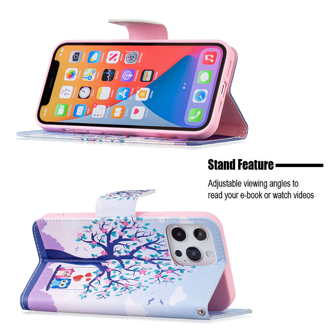 PU Leather Wallet Pattern Printing Stand Feature Magnetic Flip Cover for iPhone 13 Pro 6.1 inch