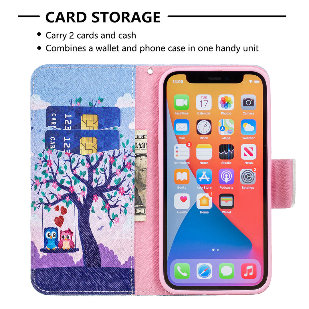 PU Leather Wallet Pattern Printing Stand Feature Magnetic Flip Cover for iPhone 13 Pro 6.1 inch