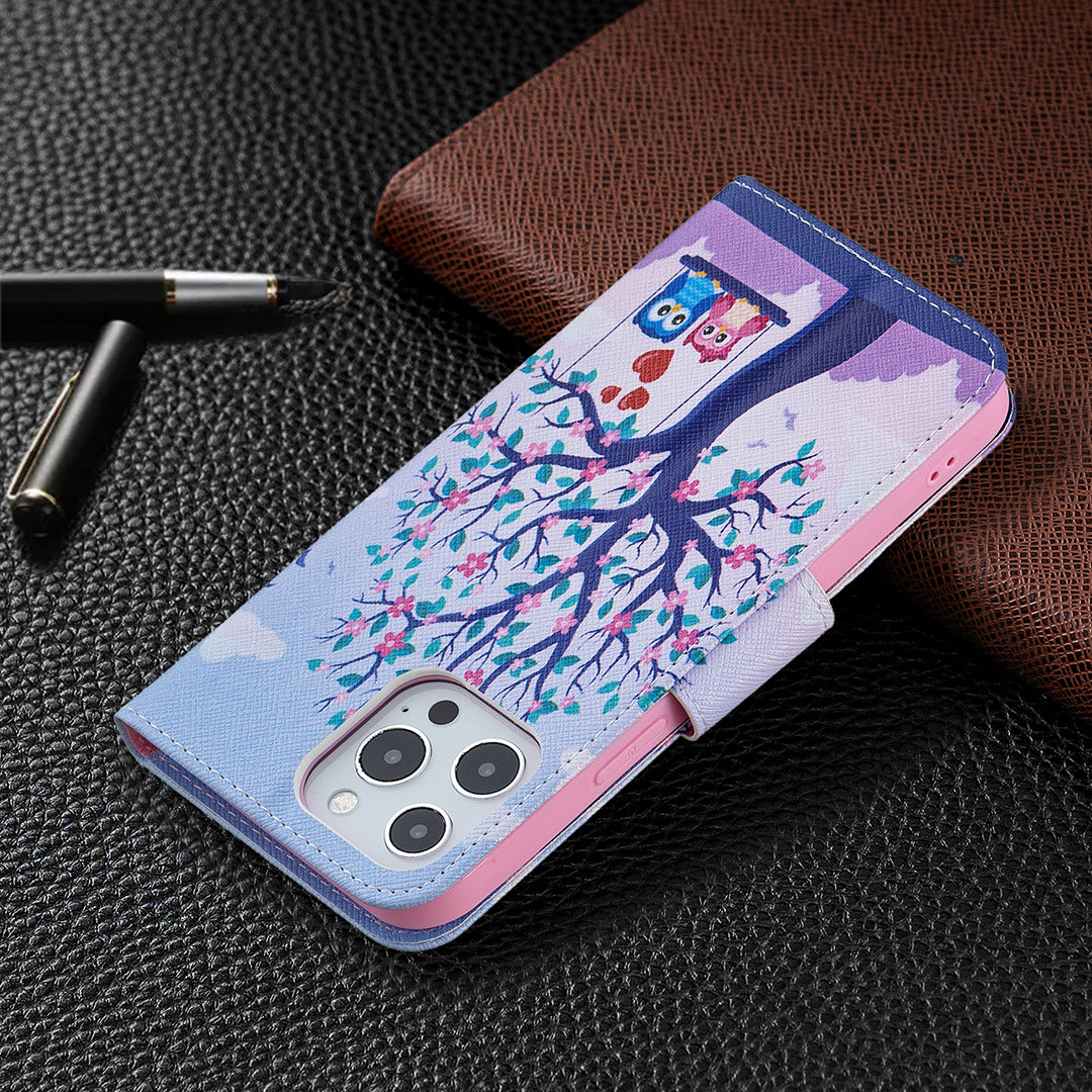 PU Leather Wallet Pattern Printing Stand Feature Magnetic Flip Cover for iPhone 13 Pro 6.1 inch