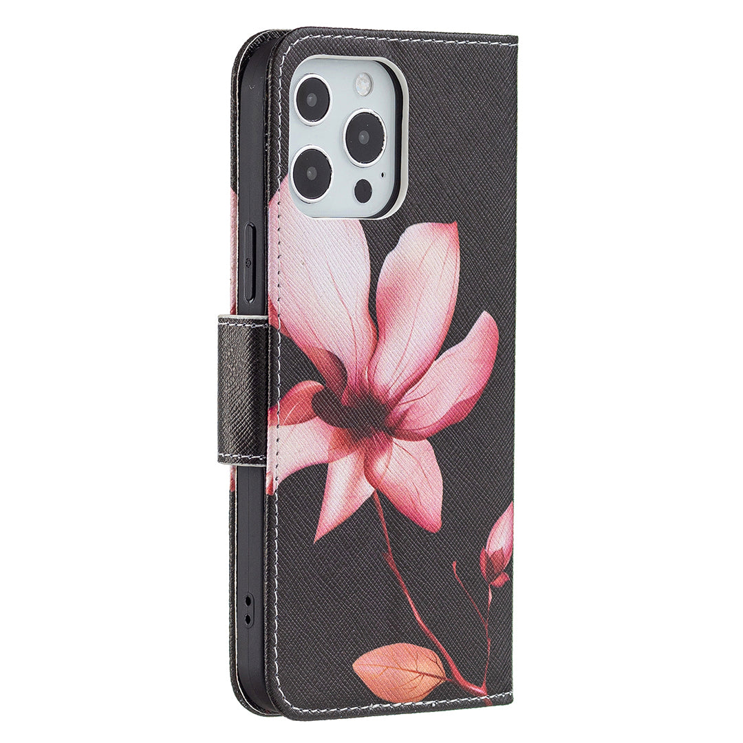 PU Leather Wallet Pattern Printing Stand Feature Magnetic Flip Cover for iPhone 13 Pro 6.1 inch