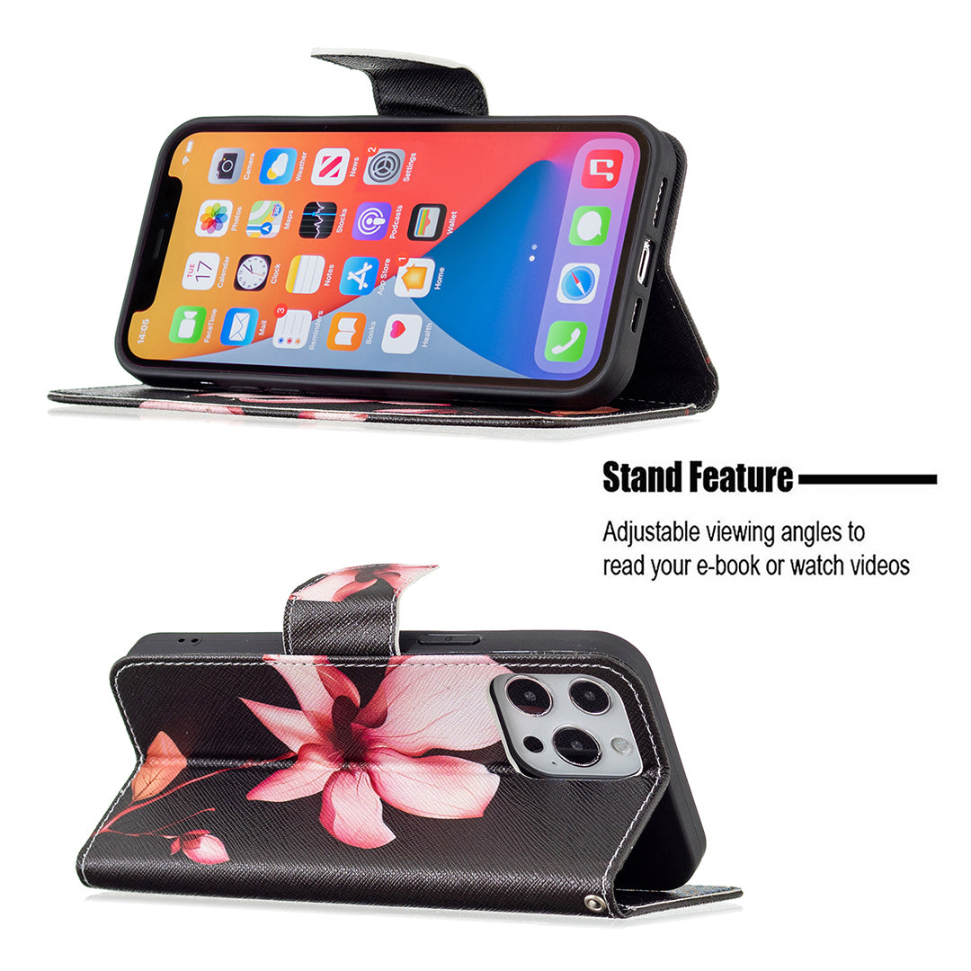 PU Leather Wallet Pattern Printing Stand Feature Magnetic Flip Cover for iPhone 13 Pro 6.1 inch