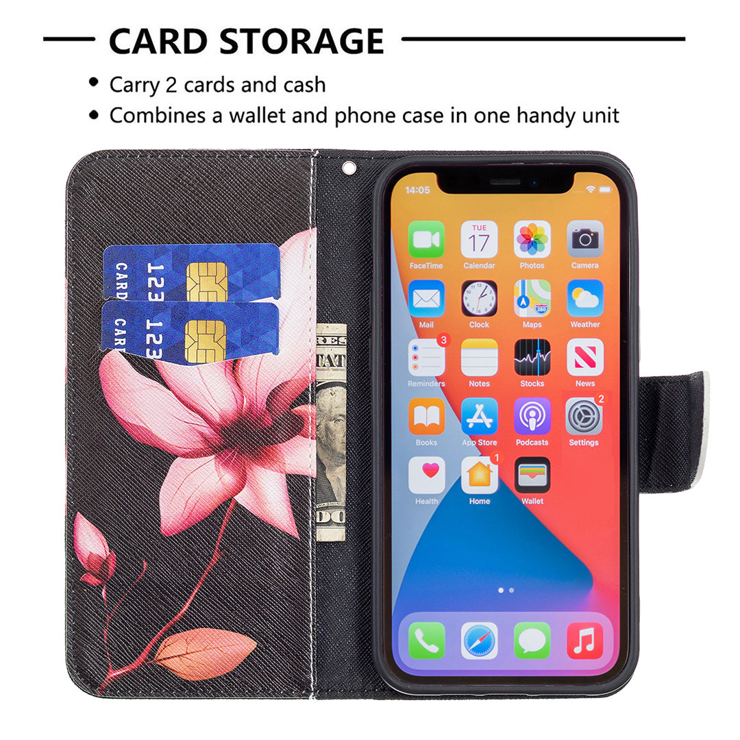 PU Leather Wallet Pattern Printing Stand Feature Magnetic Flip Cover for iPhone 13 Pro 6.1 inch