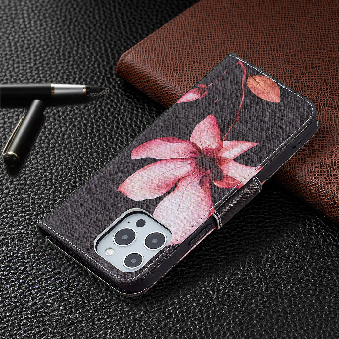 PU Leather Wallet Pattern Printing Stand Feature Magnetic Flip Cover for iPhone 13 Pro 6.1 inch