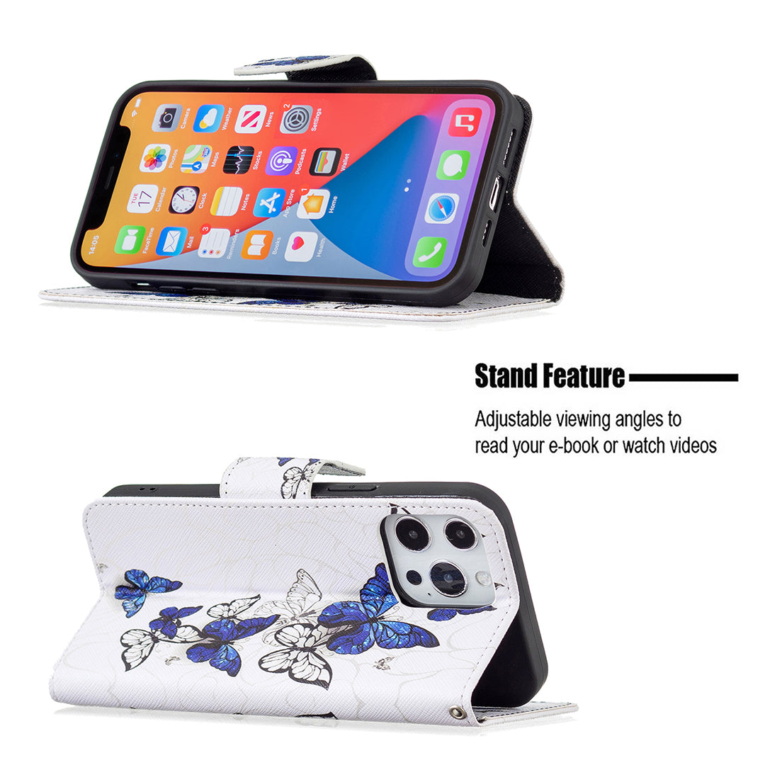PU Leather Wallet Pattern Printing Stand Feature Magnetic Flip Cover for iPhone 13 Pro 6.1 inch