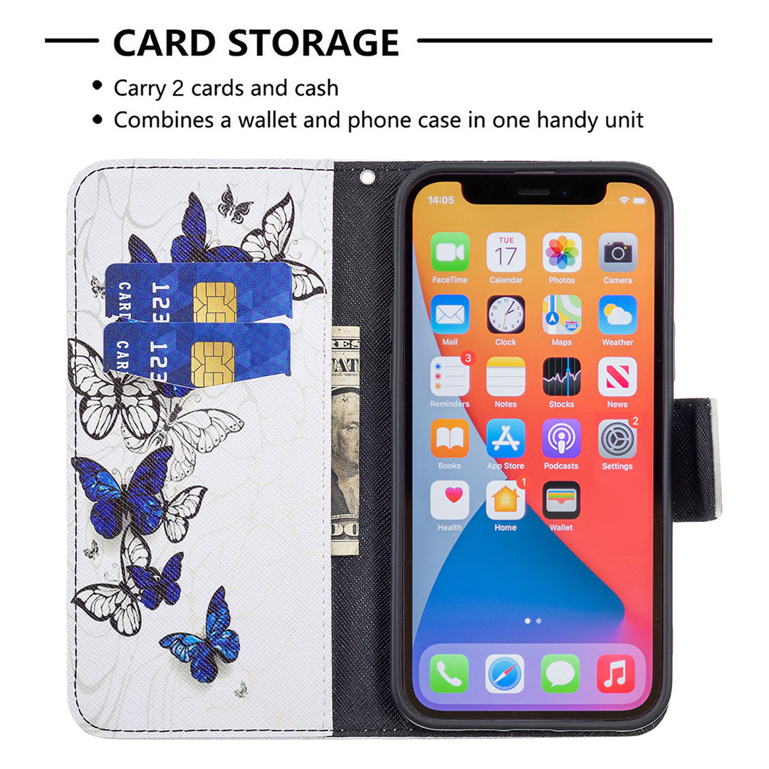 PU Leather Wallet Pattern Printing Stand Feature Magnetic Flip Cover for iPhone 13 Pro 6.1 inch