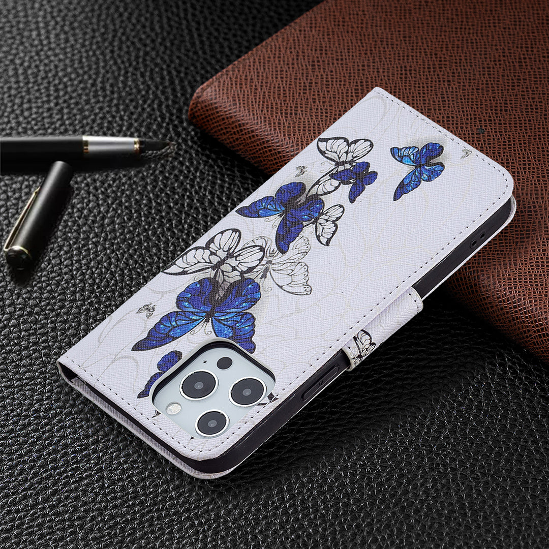 PU Leather Wallet Pattern Printing Stand Feature Magnetic Flip Cover for iPhone 13 Pro 6.1 inch