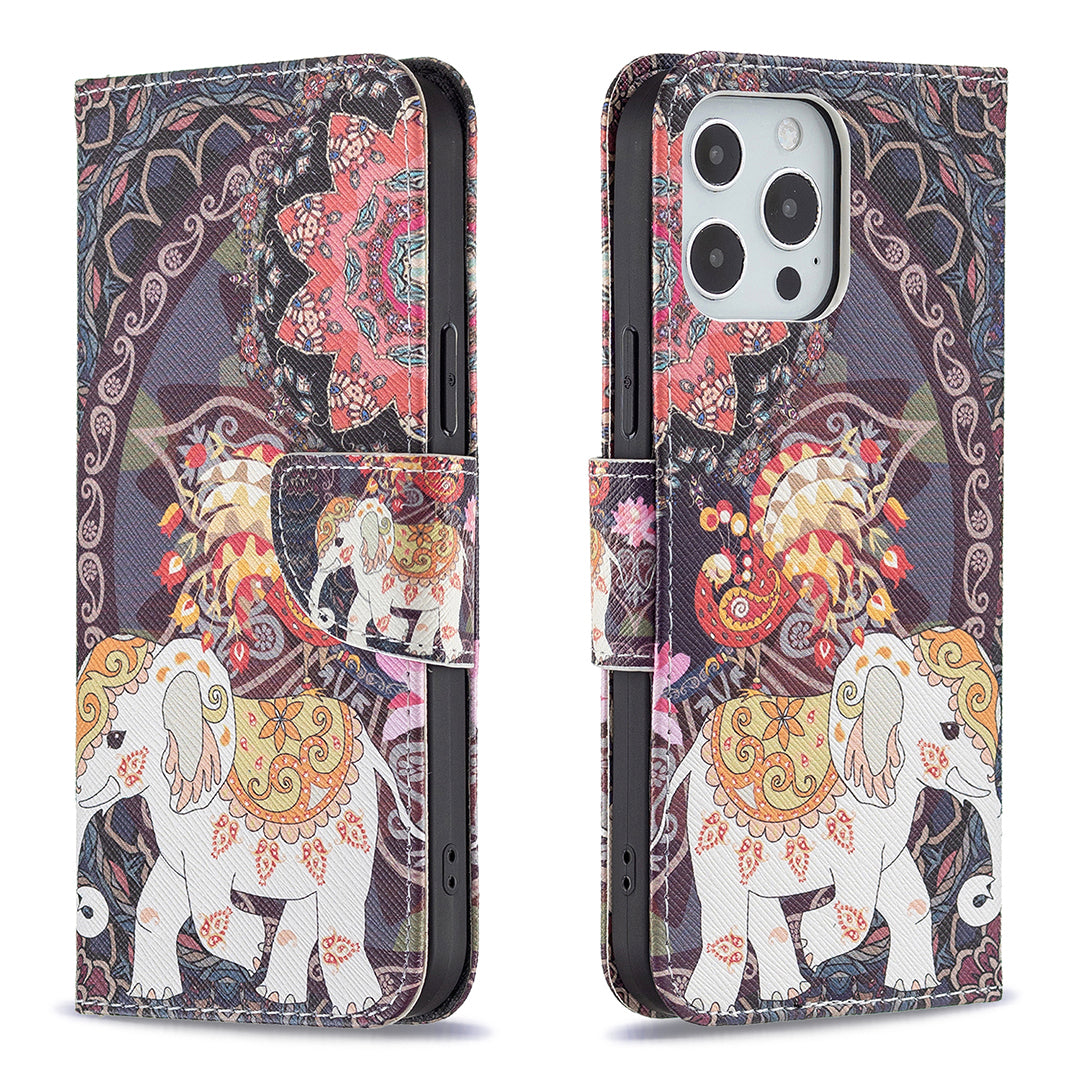 PU Leather Wallet Pattern Printing Stand Feature Magnetic Flip Cover for iPhone 13 Pro 6.1 inch