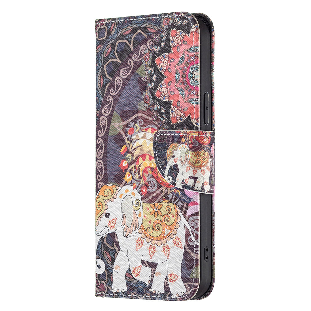 PU Leather Wallet Pattern Printing Stand Feature Magnetic Flip Cover for iPhone 13 Pro 6.1 inch