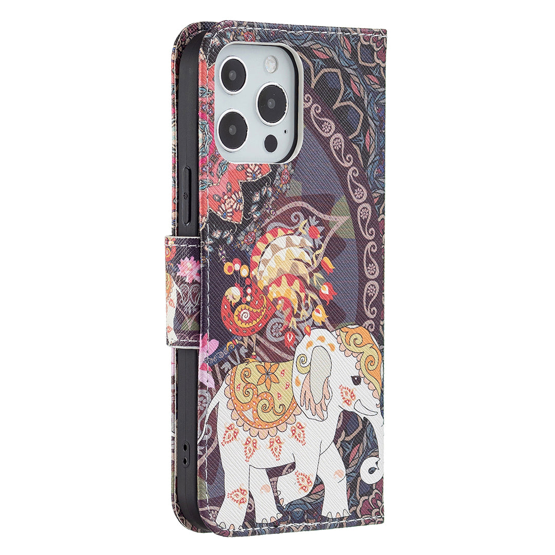 PU Leather Wallet Pattern Printing Stand Feature Magnetic Flip Cover for iPhone 13 Pro 6.1 inch