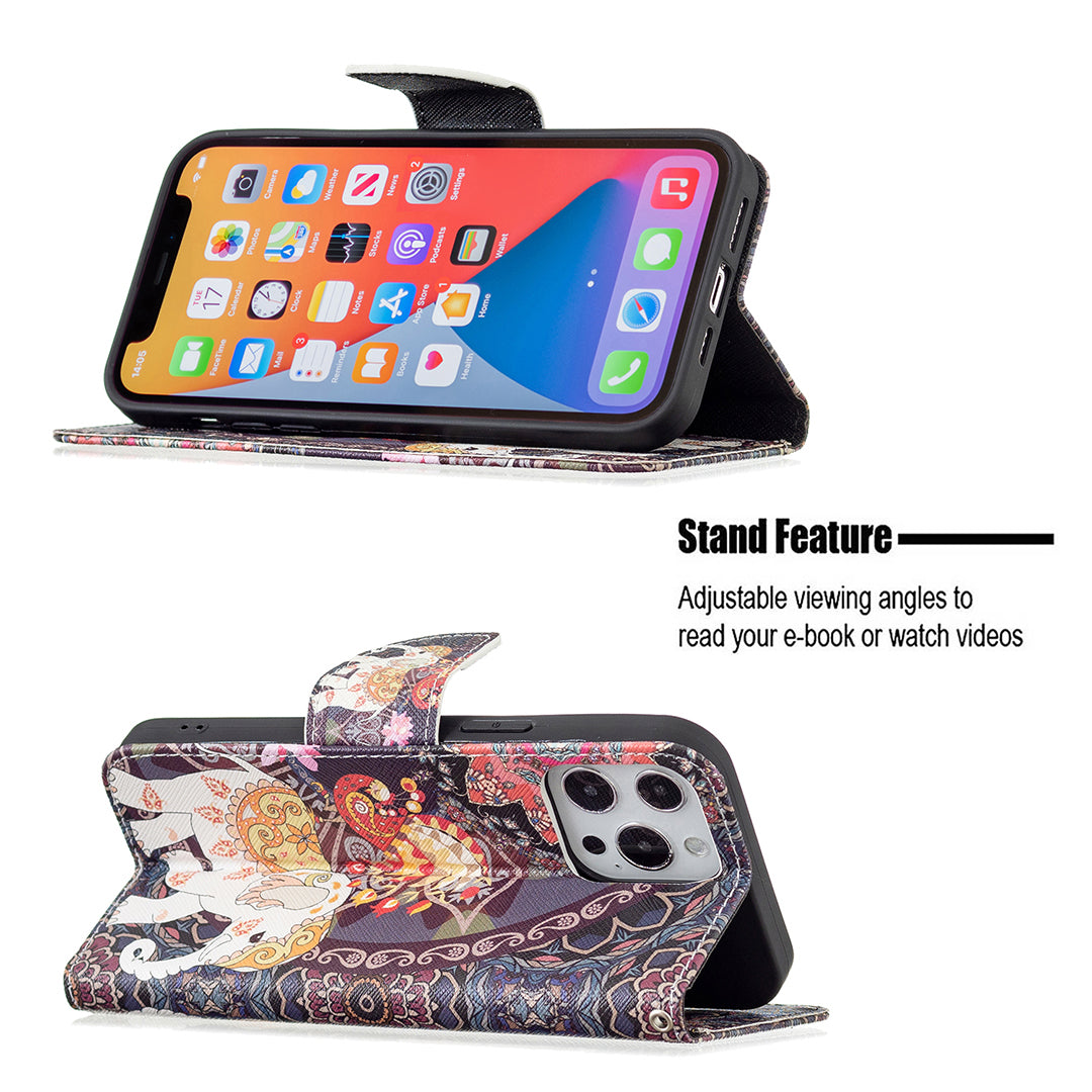 PU Leather Wallet Pattern Printing Stand Feature Magnetic Flip Cover for iPhone 13 Pro 6.1 inch
