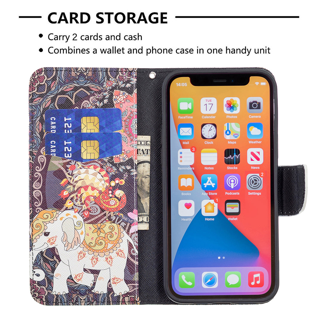 PU Leather Wallet Pattern Printing Stand Feature Magnetic Flip Cover for iPhone 13 Pro 6.1 inch