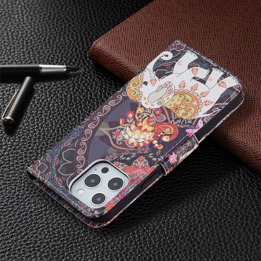 PU Leather Wallet Pattern Printing Stand Feature Magnetic Flip Cover for iPhone 13 Pro 6.1 inch