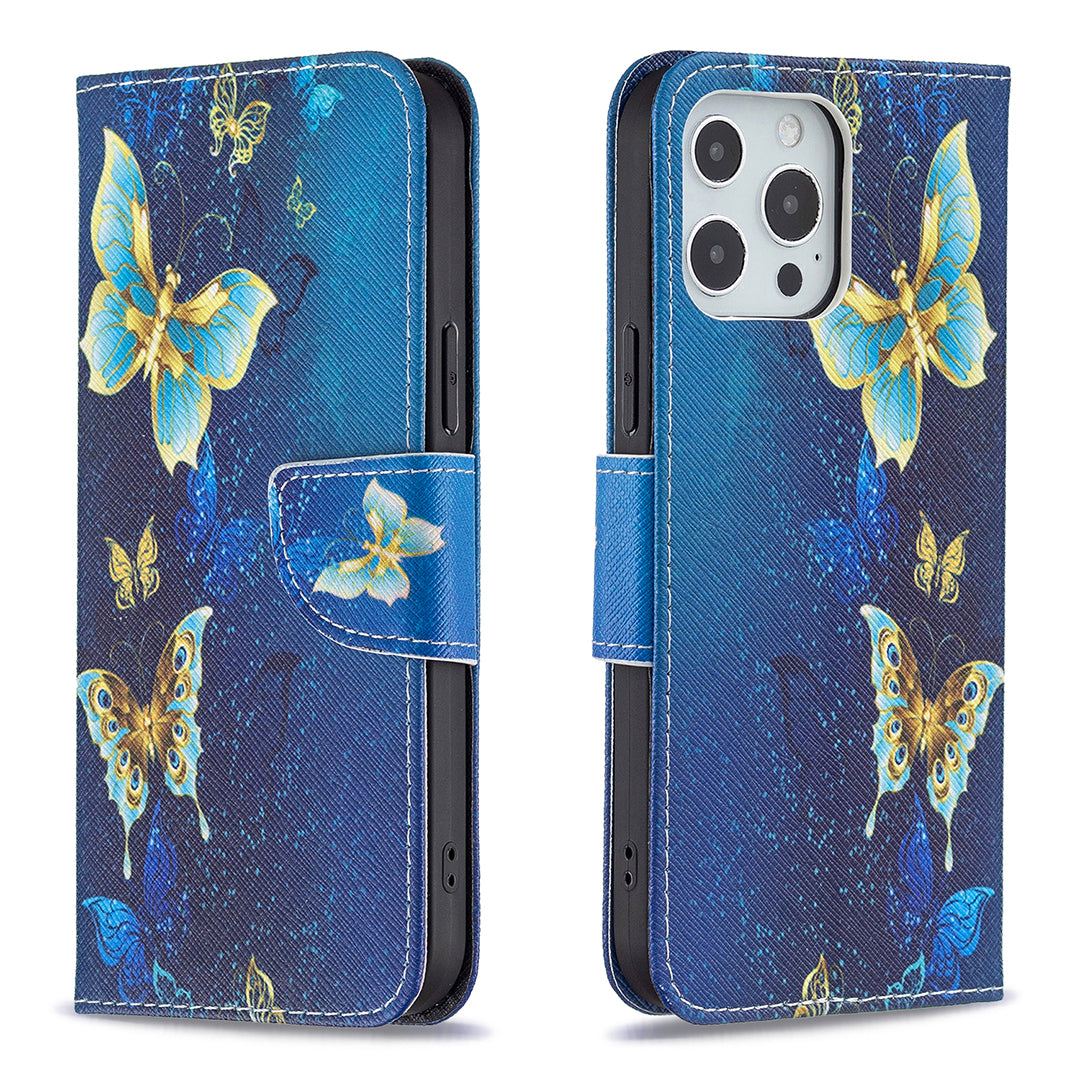 PU Leather Wallet Pattern Printing Stand Feature Magnetic Flip Cover for iPhone 13 Pro 6.1 inch