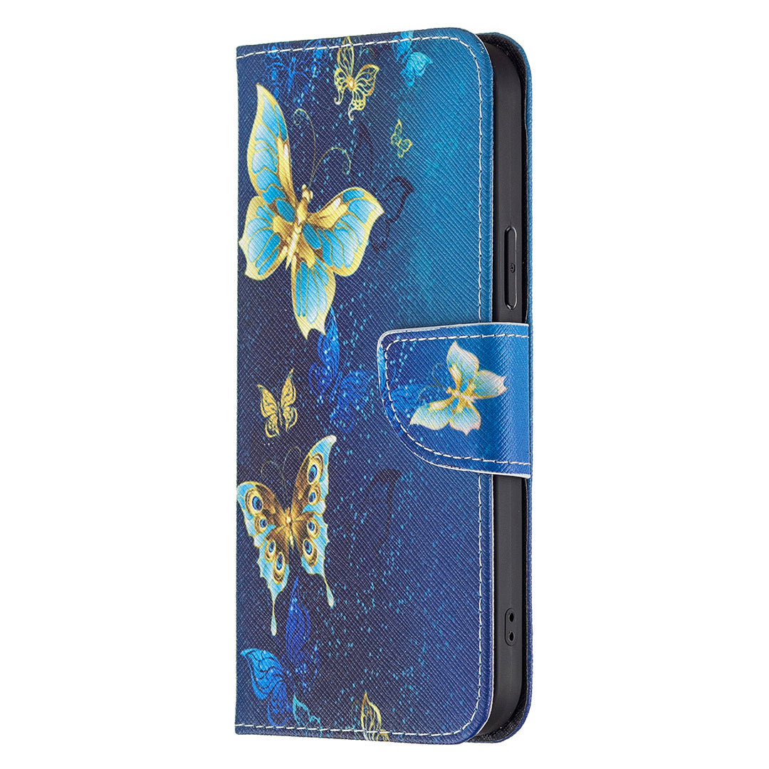 PU Leather Wallet Pattern Printing Stand Feature Magnetic Flip Cover for iPhone 13 Pro 6.1 inch