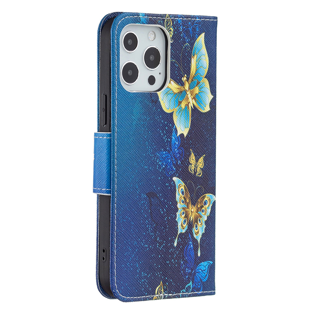 PU Leather Wallet Pattern Printing Stand Feature Magnetic Flip Cover for iPhone 13 Pro 6.1 inch