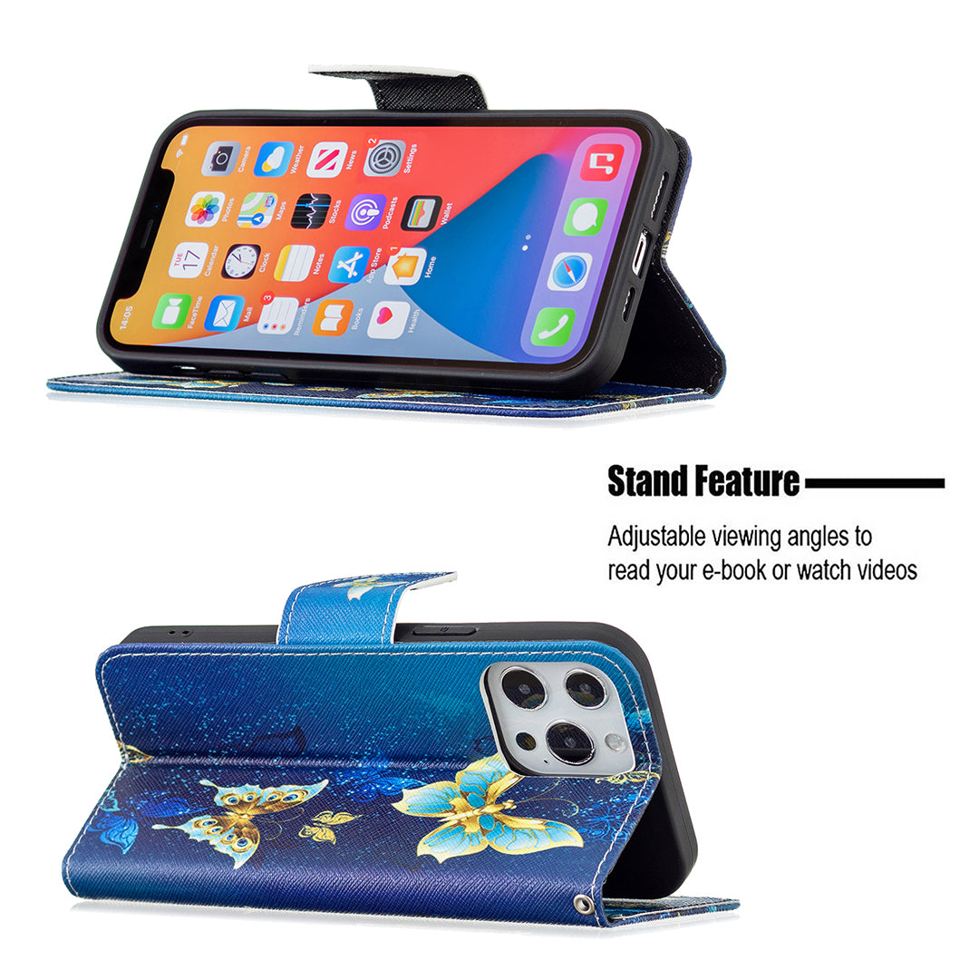 PU Leather Wallet Pattern Printing Stand Feature Magnetic Flip Cover for iPhone 13 Pro 6.1 inch