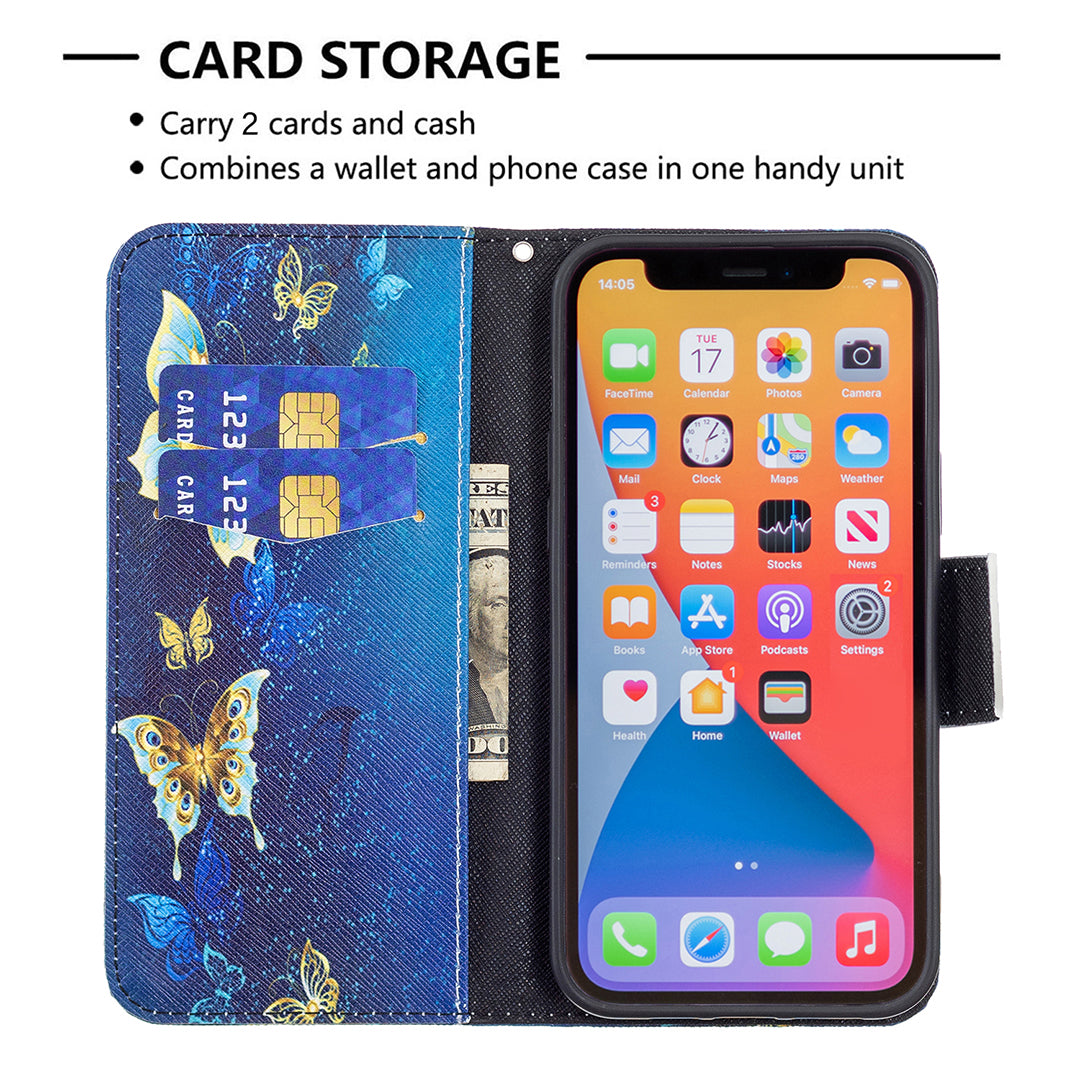 PU Leather Wallet Pattern Printing Stand Feature Magnetic Flip Cover for iPhone 13 Pro 6.1 inch