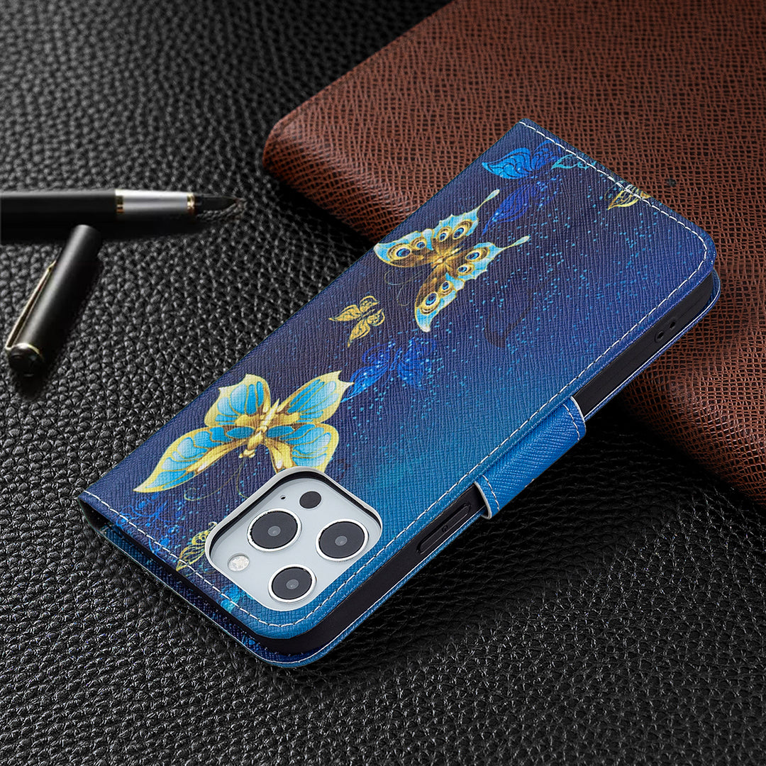 PU Leather Wallet Pattern Printing Stand Feature Magnetic Flip Cover for iPhone 13 Pro 6.1 inch