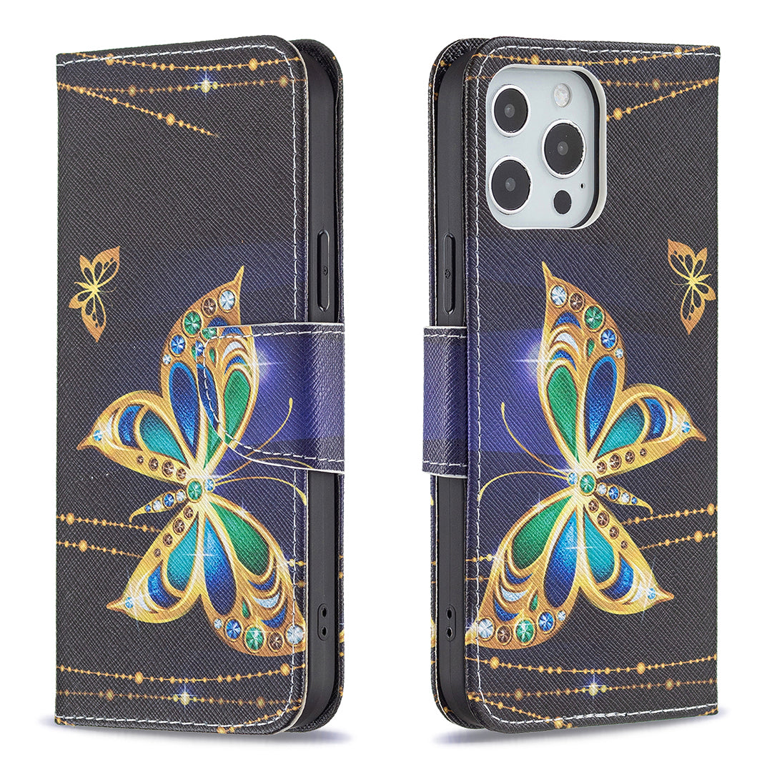 PU Leather Wallet Pattern Printing Stand Feature Magnetic Flip Cover for iPhone 13 Pro 6.1 inch