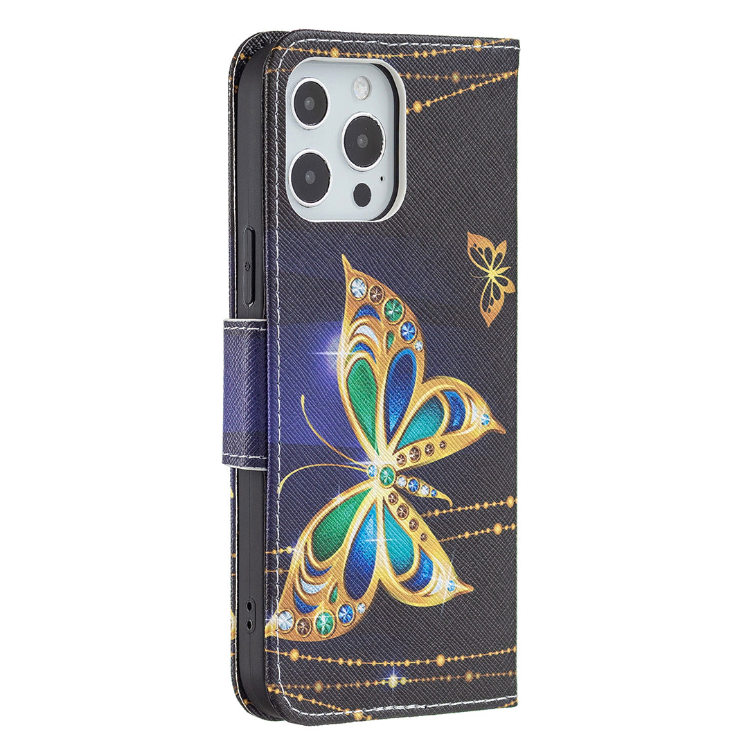 PU Leather Wallet Pattern Printing Stand Feature Magnetic Flip Cover for iPhone 13 Pro 6.1 inch