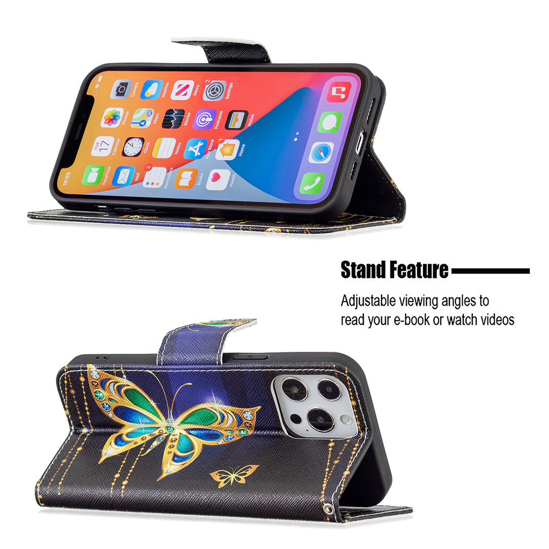 PU Leather Wallet Pattern Printing Stand Feature Magnetic Flip Cover for iPhone 13 Pro 6.1 inch