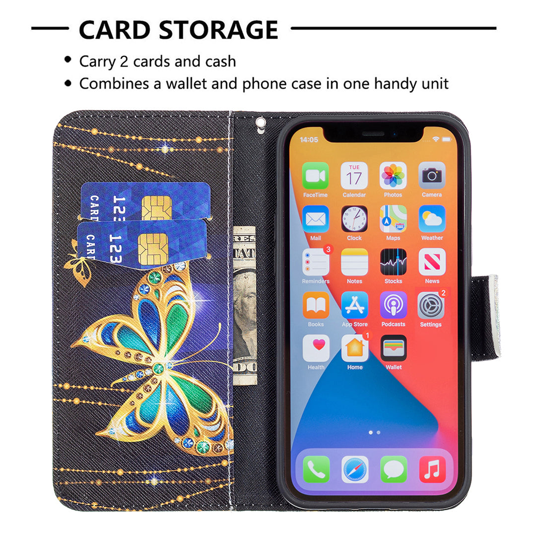PU Leather Wallet Pattern Printing Stand Feature Magnetic Flip Cover for iPhone 13 Pro 6.1 inch
