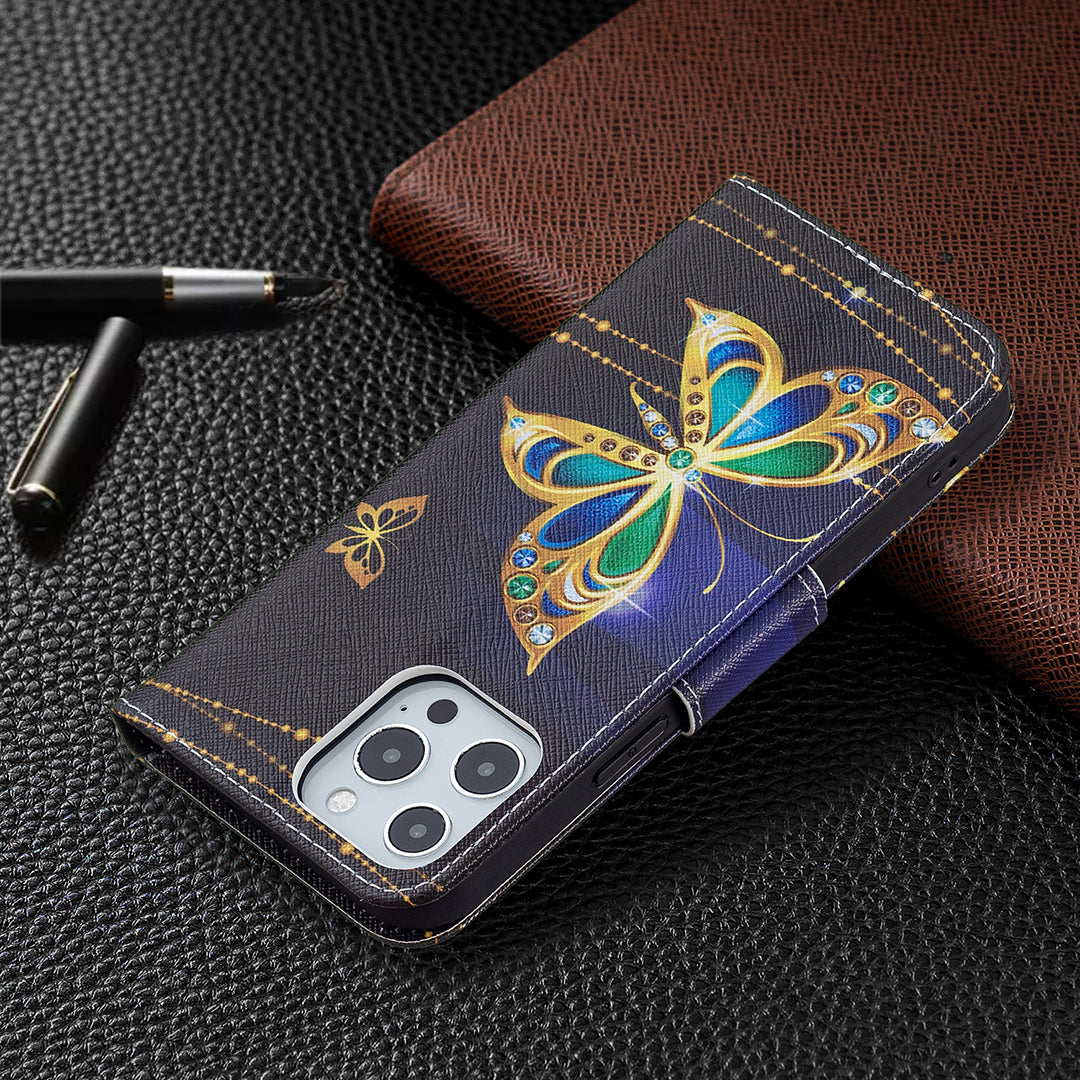 PU Leather Wallet Pattern Printing Stand Feature Magnetic Flip Cover for iPhone 13 Pro 6.1 inch