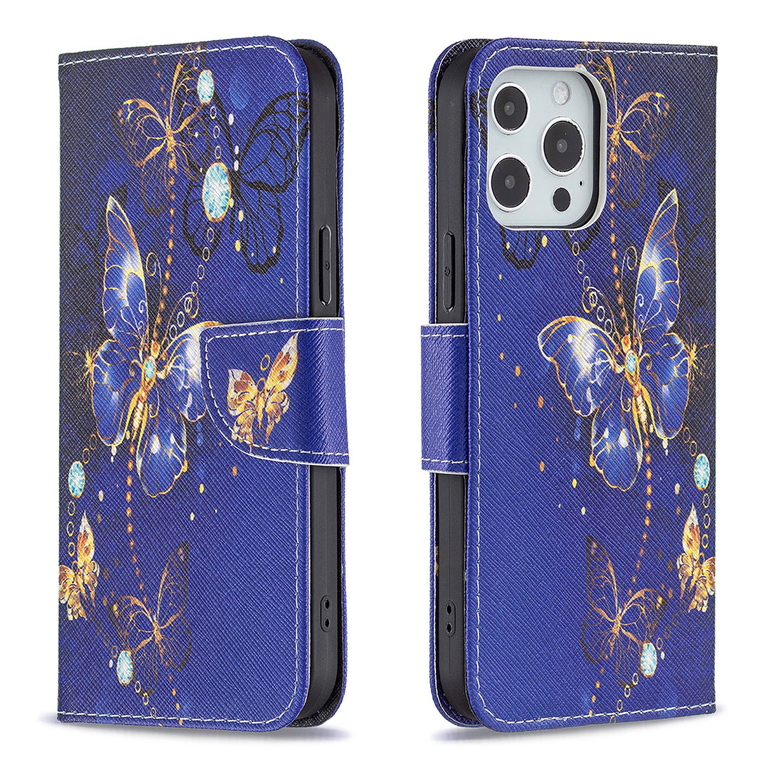 PU Leather Wallet Pattern Printing Stand Feature Magnetic Flip Cover for iPhone 13 Pro 6.1 inch