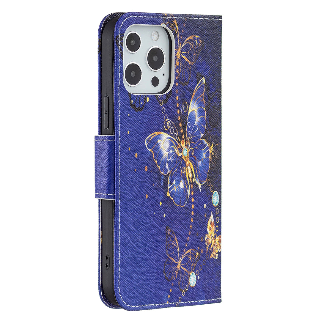 PU Leather Wallet Pattern Printing Stand Feature Magnetic Flip Cover for iPhone 13 Pro 6.1 inch