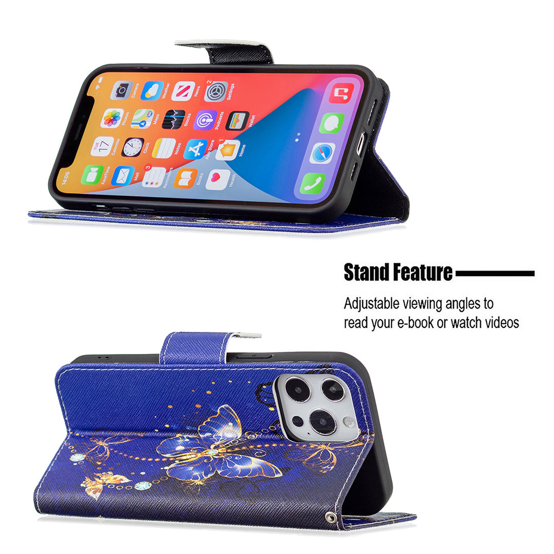 PU Leather Wallet Pattern Printing Stand Feature Magnetic Flip Cover for iPhone 13 Pro 6.1 inch