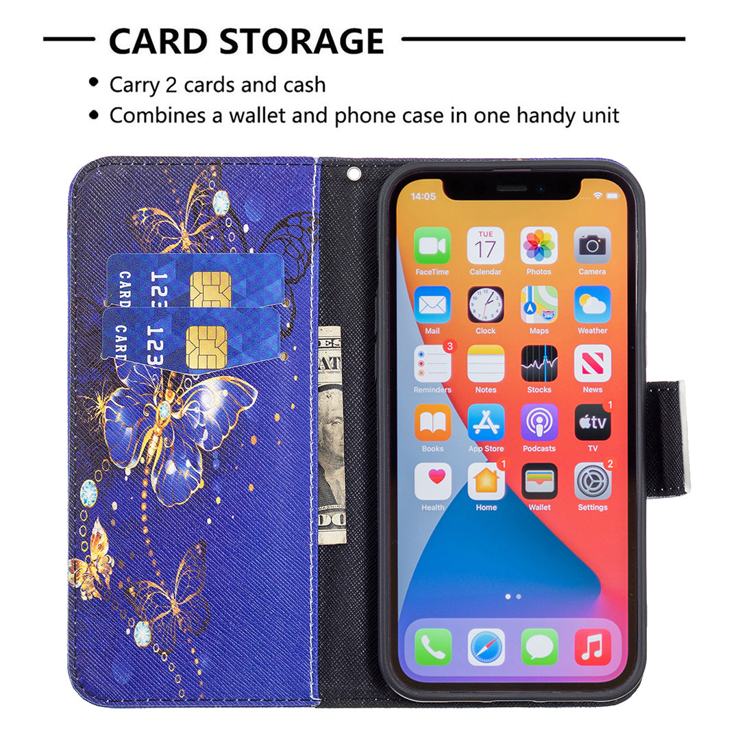 PU Leather Wallet Pattern Printing Stand Feature Magnetic Flip Cover for iPhone 13 Pro 6.1 inch