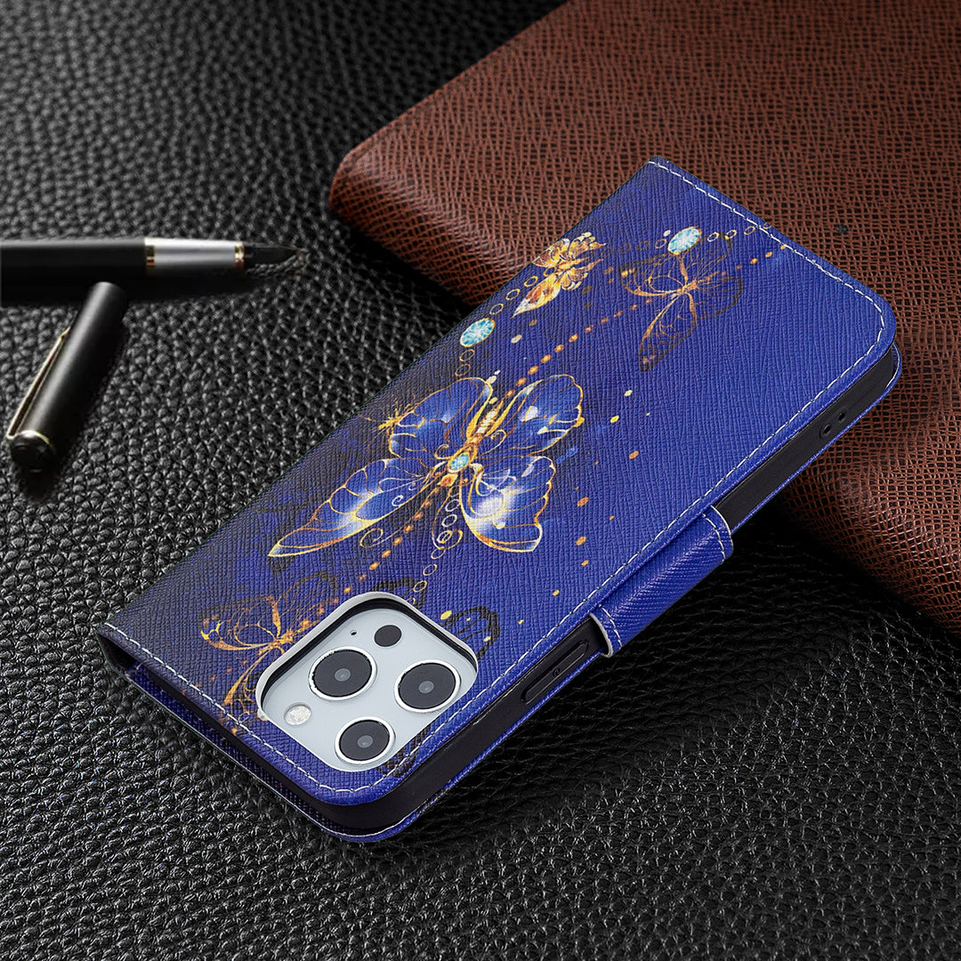 PU Leather Wallet Pattern Printing Stand Feature Magnetic Flip Cover for iPhone 13 Pro 6.1 inch