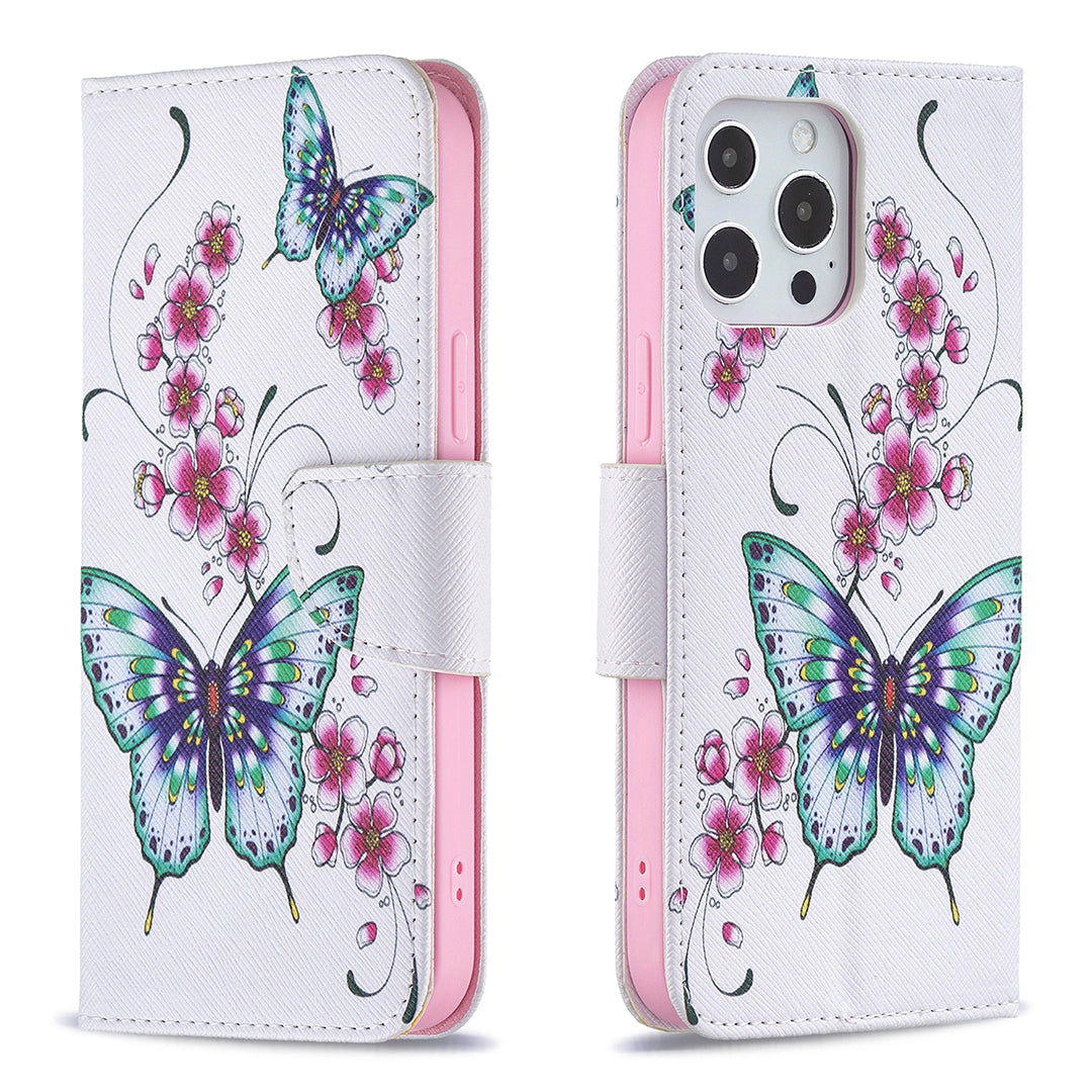 PU Leather Wallet Pattern Printing Stand Feature Magnetic Flip Cover for iPhone 13 Pro 6.1 inch