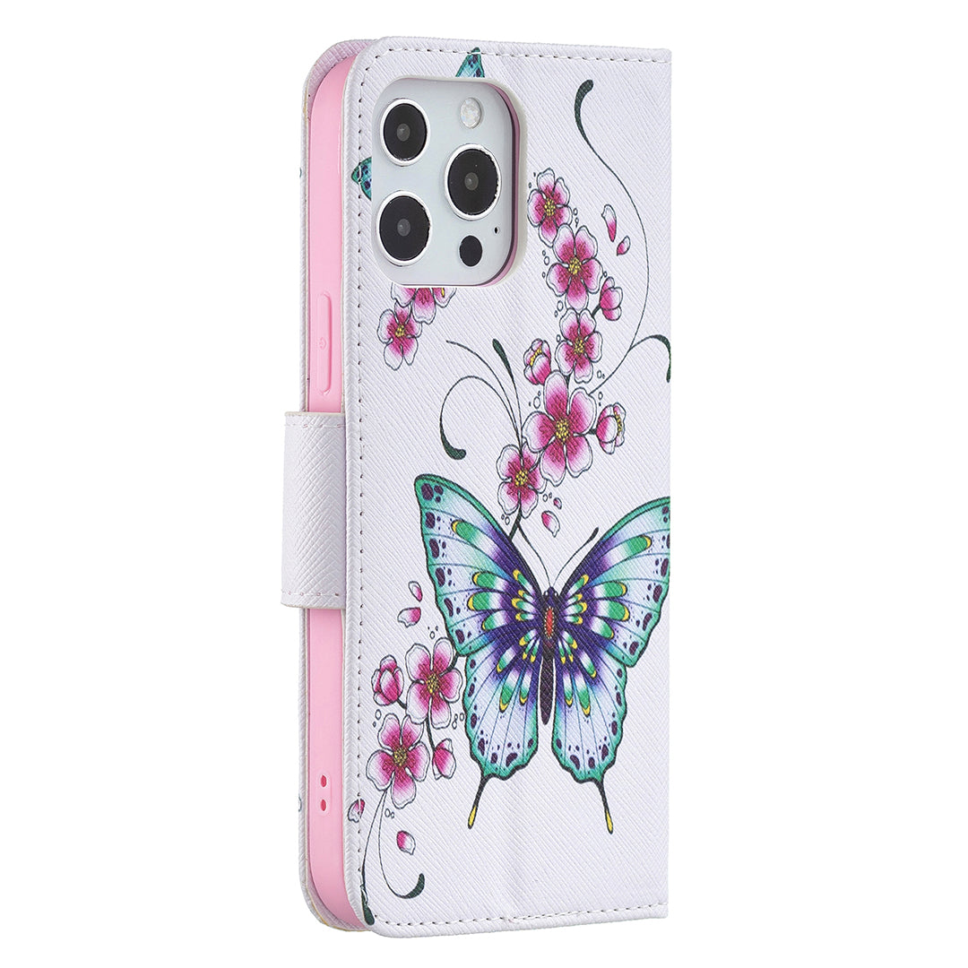 PU Leather Wallet Pattern Printing Stand Feature Magnetic Flip Cover for iPhone 13 Pro 6.1 inch