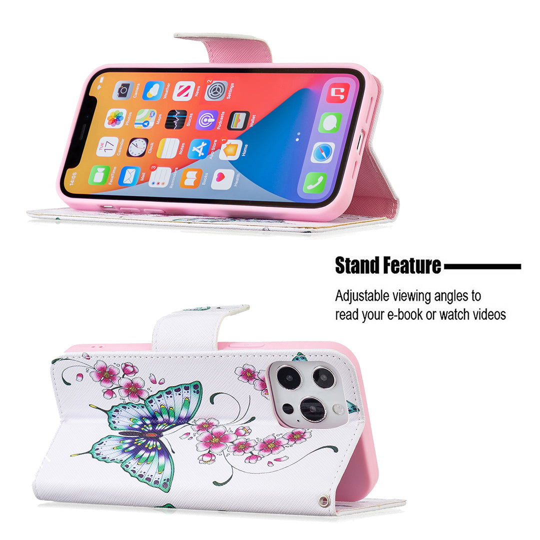 PU Leather Wallet Pattern Printing Stand Feature Magnetic Flip Cover for iPhone 13 Pro 6.1 inch