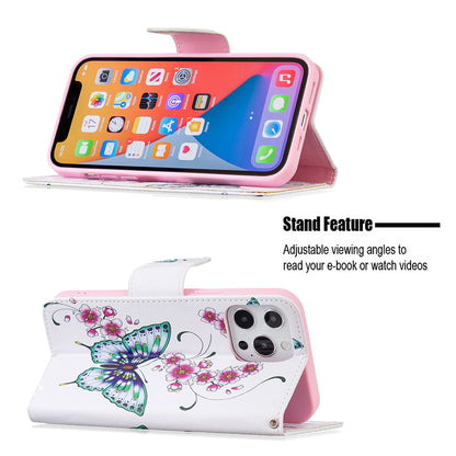 PU Leather Wallet Pattern Printing Stand Feature Magnetic Flip Cover for iPhone 13 Pro 6.1 inch