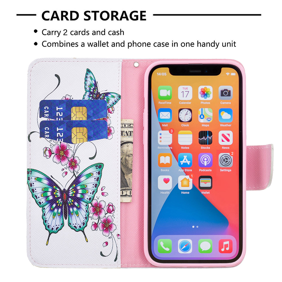 PU Leather Wallet Pattern Printing Stand Feature Magnetic Flip Cover for iPhone 13 Pro 6.1 inch