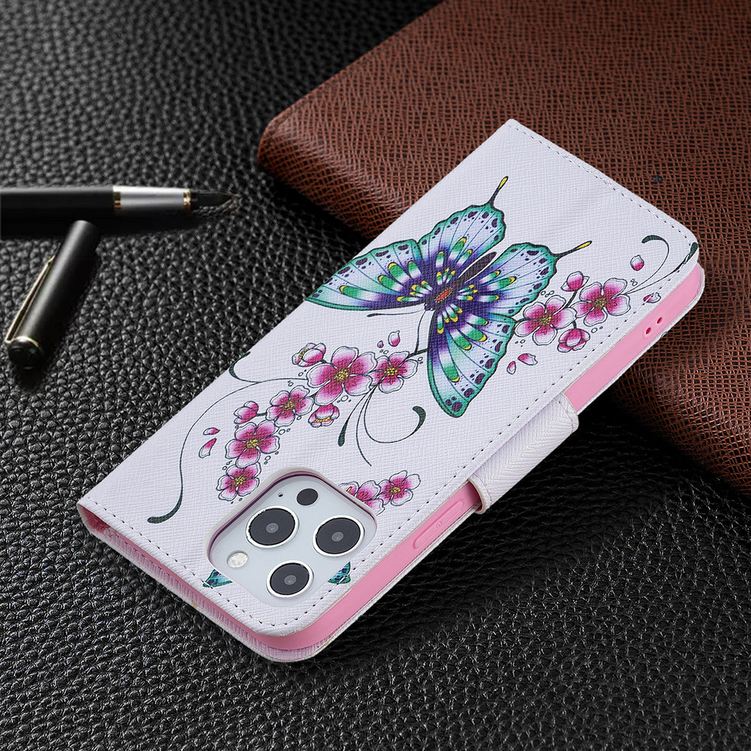 PU Leather Wallet Pattern Printing Stand Feature Magnetic Flip Cover for iPhone 13 Pro 6.1 inch
