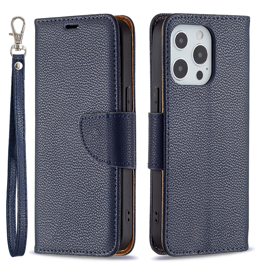 Full Cover Litchi Grain Magnetic Closure Leather Wallet Phone Case for iPhone 13 Pro